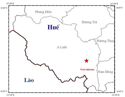 The red star is the epicenter of the earthquake occurring in A Luoi district late at night on December 25 (Photo: SGGP) The red star is the epicenter of the earthquake occurring in A Luoi district late at night on December 25 (Photo: SGGP)